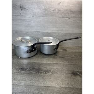 Vintage French Aluminum Saucepan Hammered Cast Iron Handles 3qt & 2.5qt Set